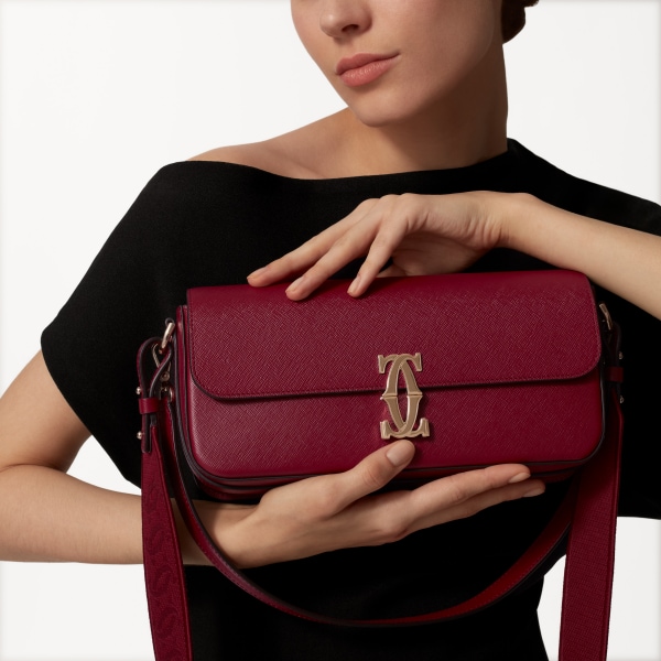 C de Cartier east-west bag Cherry red textured calfskin, embroidery, golden finish