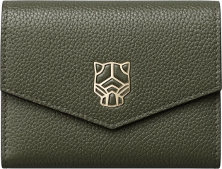 Mini wallet, Panthère Graphique de Cartier Green tea grained calfskin, golden finish