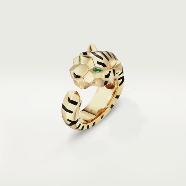 Indomptables de Cartier戒指 黄金，黑漆，缟玛瑙，沙弗莱石