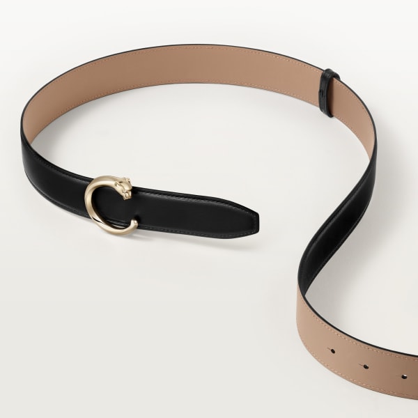 Belt 35 mm, Panthère de Cartier, Size 85 cm Black calfskin, golden-finish buckle