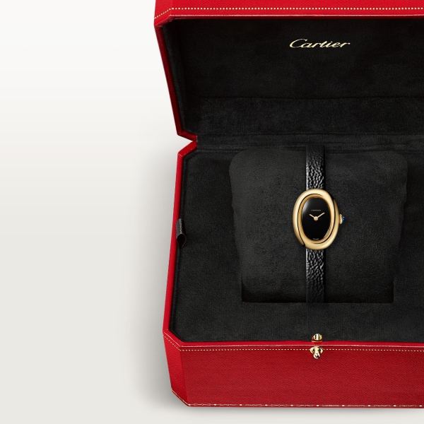 Baignoire watch Mini model, quartz movement, yellow gold, leather