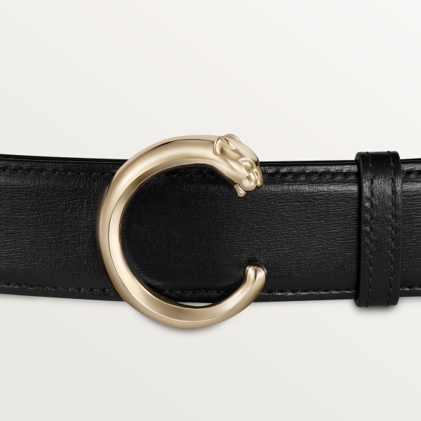 Belt 35 mm, Panthère de Cartier, Size 85 cm Black calfskin, golden-finish buckle