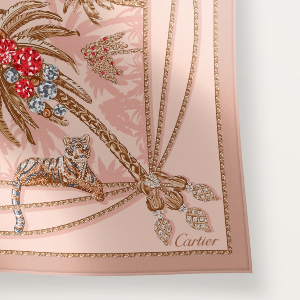 90 scarf, Jewellery Palm Trees Light pink silk twill