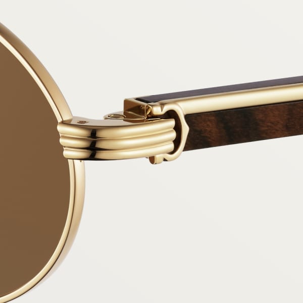Première de Cartier sunglasses Smooth gold-finish metal, brown wood, brown lenses