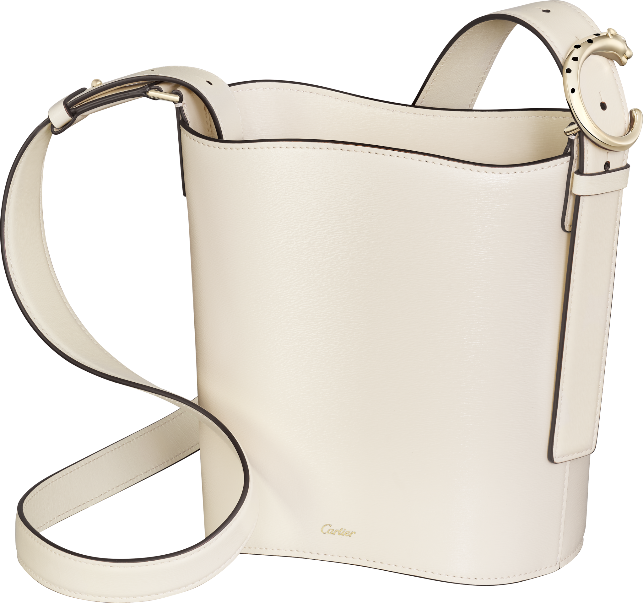 Mini handle bag, Panthère C de CartierSalt white grained calfskin, golden finish