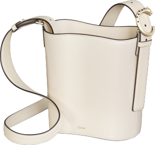 Mini handle bag, Panthère C de Cartier Salt white grained calfskin, golden finish
