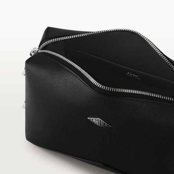 Long strap black bag, Cartier Losange   Grained black calfskin, palladium finish and enamel