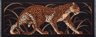 猎豹丛林图案长方形丝巾 黑色真丝羊绒混纺