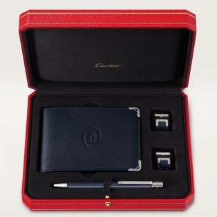 Santos de Cartier cufflinks, pen and wallet set Navy blue