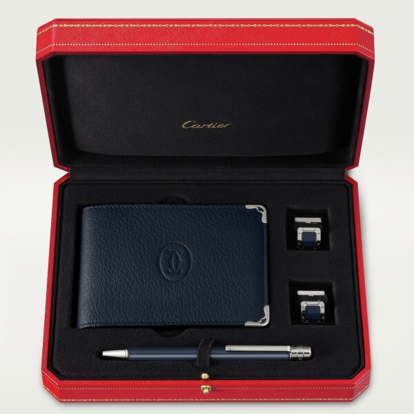 Santos de Cartier cufflinks, pen and wallet set Navy blue
