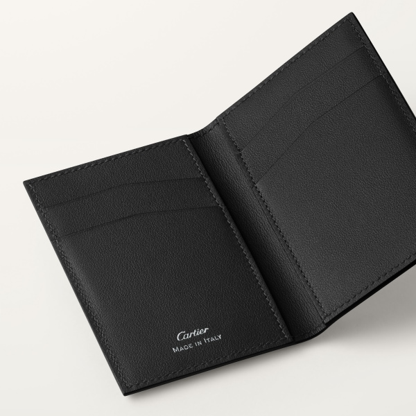 4 credit card holder, Cartier Losange Black debossed calfskin with gadroon motif, enamel and palladium finish