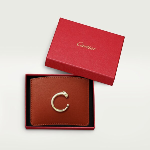Card Holder, Panthère de Cartier Chestnut calfskin, golden finish