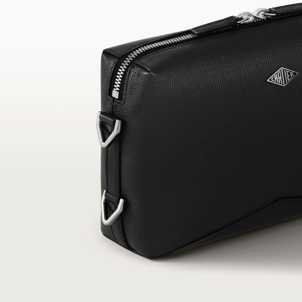 Long strap black bag, Cartier Losange   Grained black calfskin, palladium finish and enamel