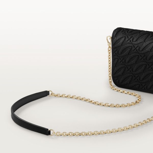 Mini chain bag, C de Cartier Embroidery and black calfskin, golden finish