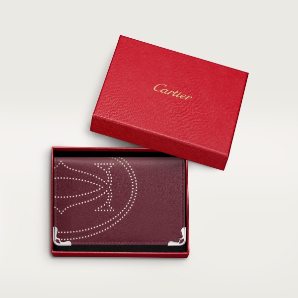 4-Credit Card Holder, Must de Cartier Bordeaux calfskin with XL dots logo print, palladium finish