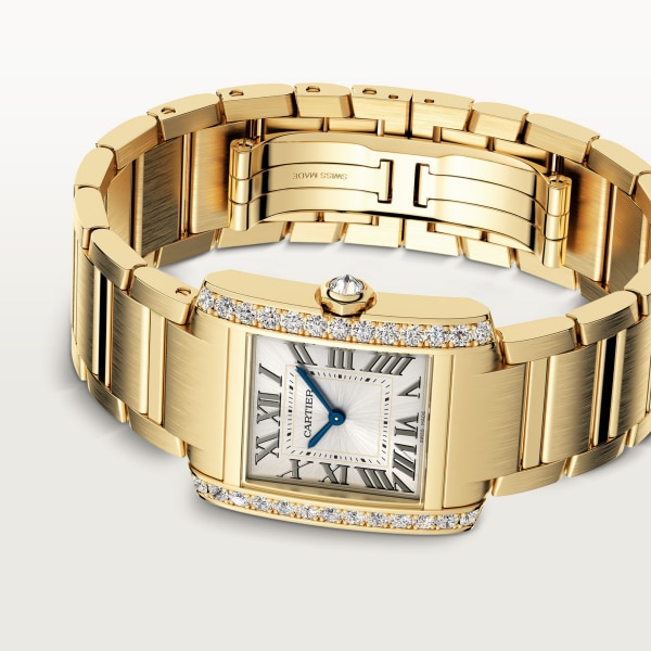 Tank Française watch Medium model, quartz movement, yellow gold, diamonds
