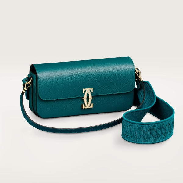 CRL1002540 East west bag C de Cartier Petrol blue textured calfskin embroidery golden finish Cartier