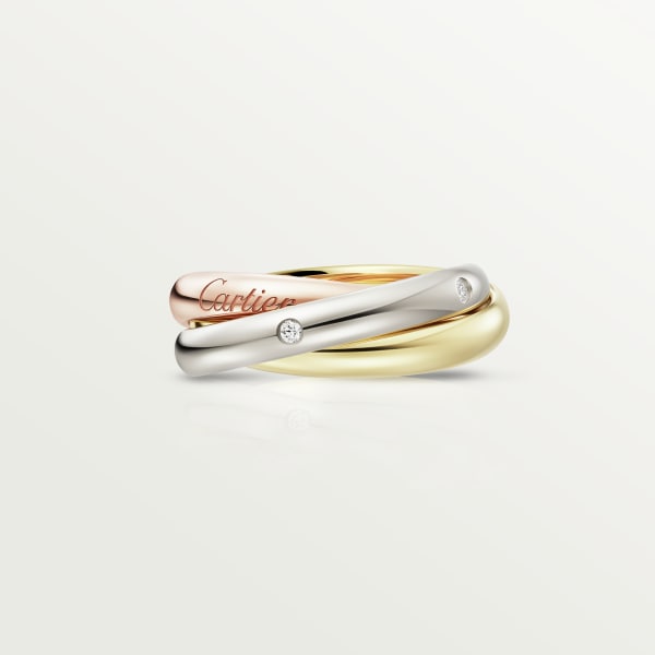 Trinity ring, classic model, 5 diamonds White gold, yellow gold, rose gold, diamonds