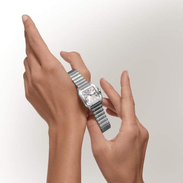 Santos de Cartier watch Small model, quartz movement, steel, interchangeable metal and leather straps