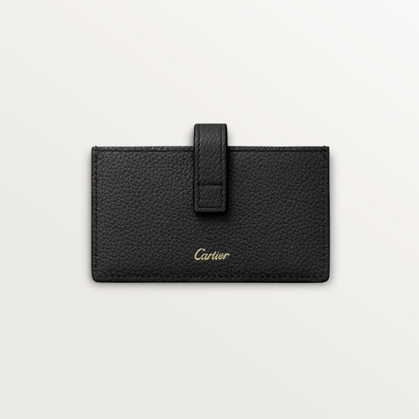 Accordion card holder, Trinity Black grained calf leather with gold, palladium or rose gold finish