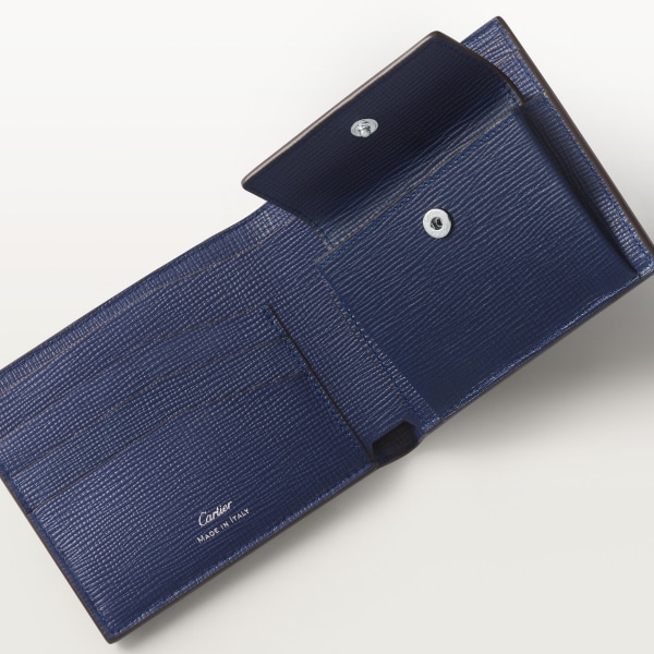 Small leather goods long wallet, Cartier Losange Navy blue grained calfskin, palladium finish and enamel