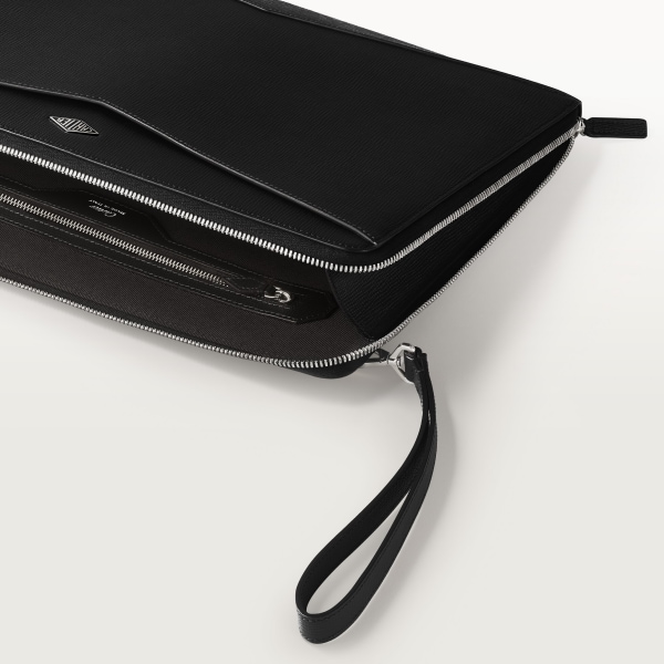Portfolio bag, Cartier Losange Black grained calfskin, palladium finish and enamel