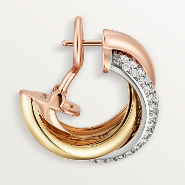 Trinity earrings, classic model, semi-paved White gold, yellow gold, rose gold, diamonds