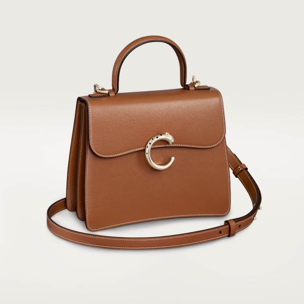 Top handle bag small model, Panthère de Cartier Caramel calfskin, golden finish