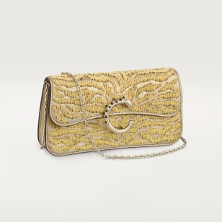 Chain bag mini, Panthère de Cartier Golden metallic calfskin and tufted tiger motif embroidery