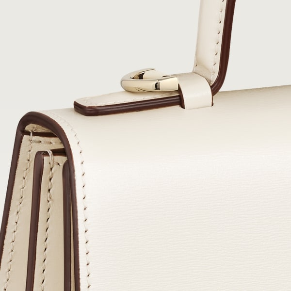 Small model handle bag, Panthère C de Cartier Salt white calfskin, golden finish