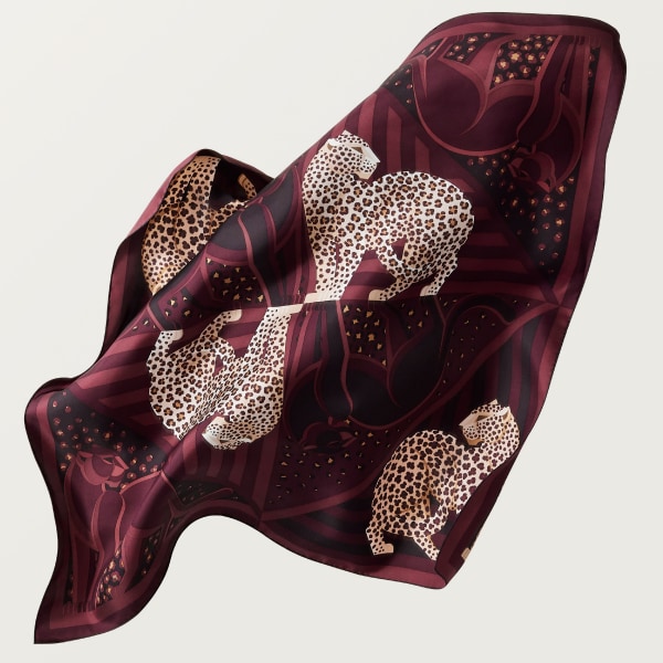 90 scarf, Panthère Illusion Grape & beige silk twill
