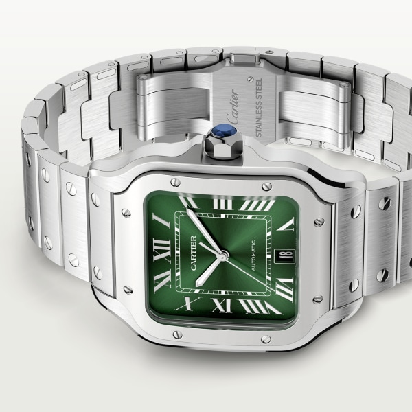 Santos de Cartier watch Large model, automatic movement, steel, interchangeable metal and leather bracelets