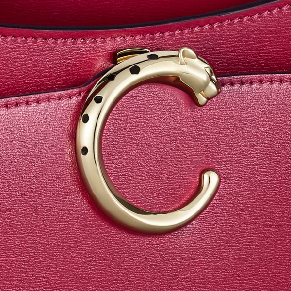 Top handle bag small model, Panthère de Cartier Cherry red calfskin, golden finish