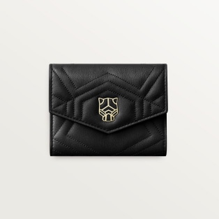 Mini wallet, Panthère de Cartier Black quilted calfskin, golden finish