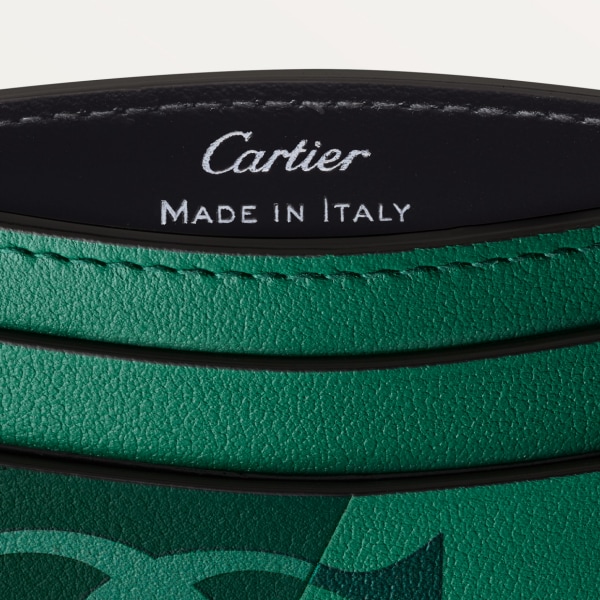 Must de Cartier系列双层卡片夹 超大号标识，光面绿色小牛皮，镀钯饰面