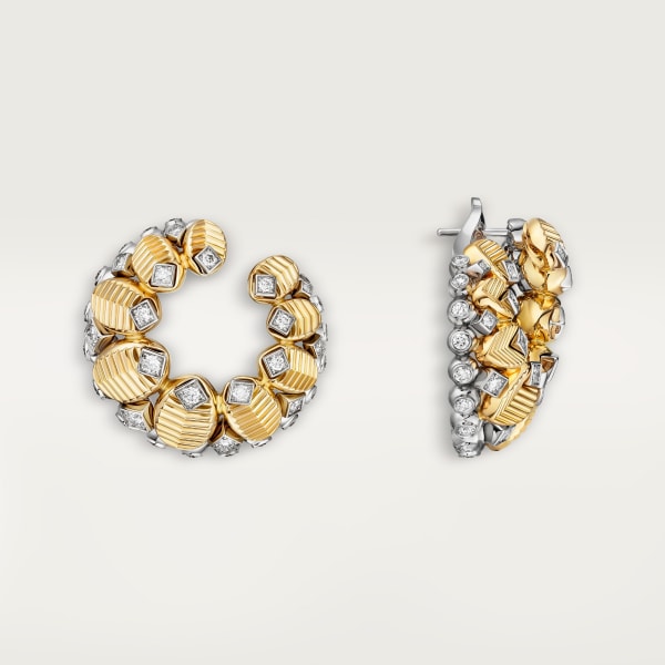 Grain de Café earrings Yellow gold, white gold, diamonds