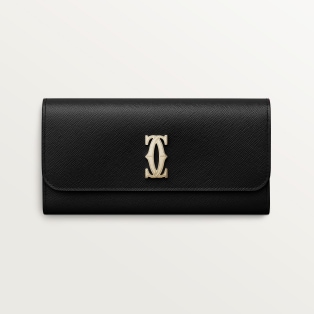 International wallet with flap, C de Cartier Black textured calfskin, golden finish
