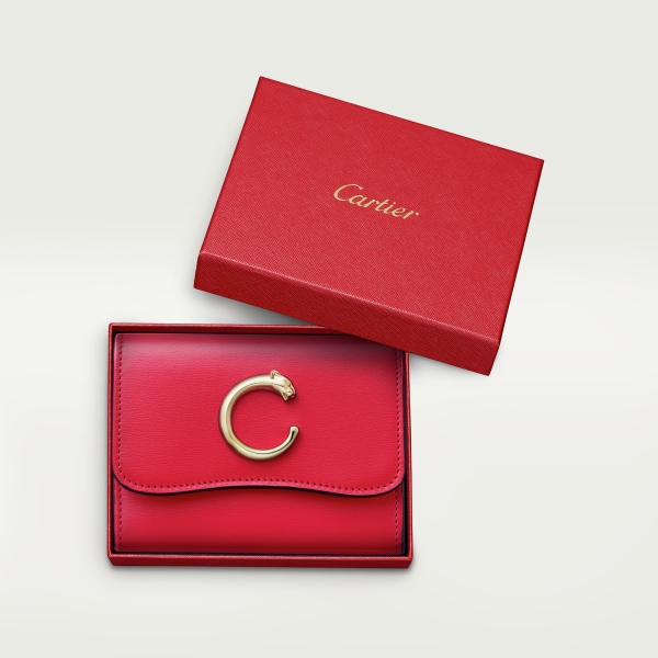Mini wallet, Panthère de Cartier Poppy calfskin, golden finish