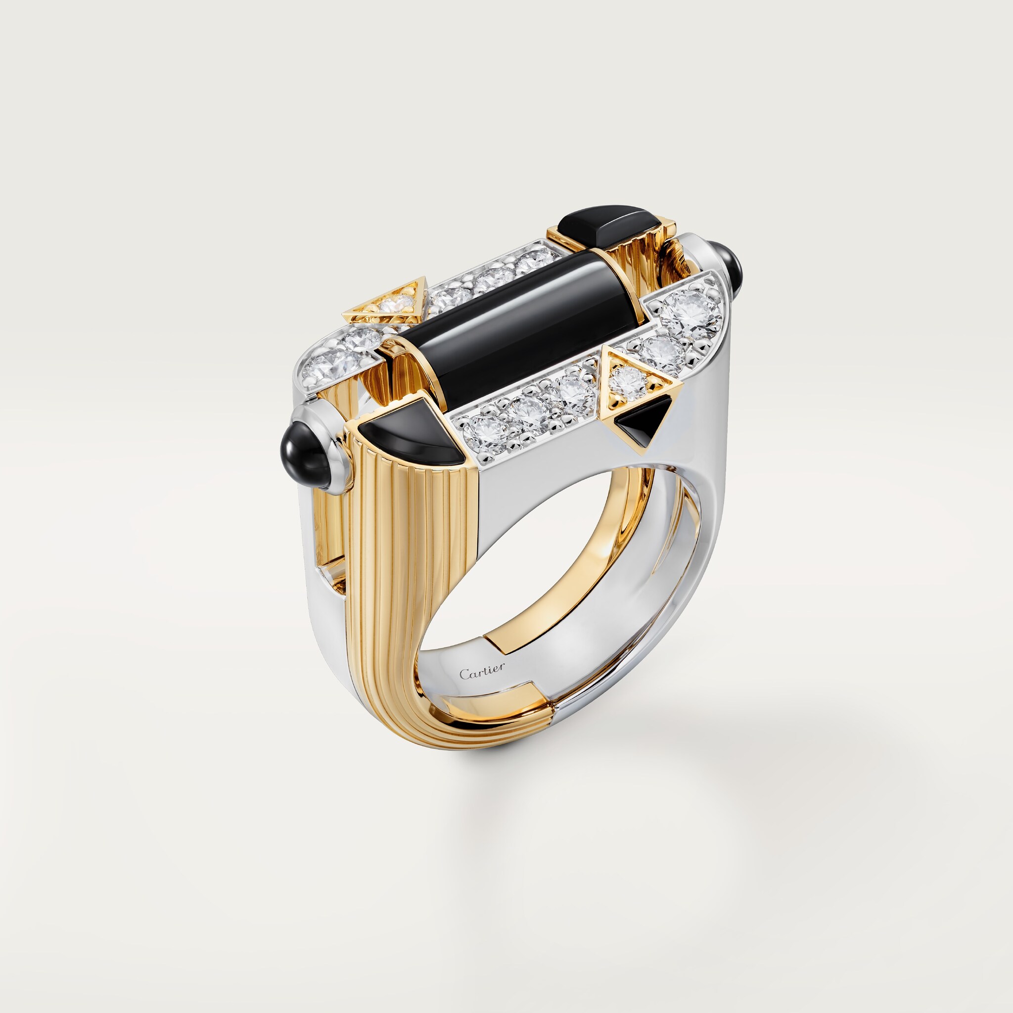 Géométrie & Contrastes ring, onyx, pavedYellow gold, white gold, onyx, diamonds