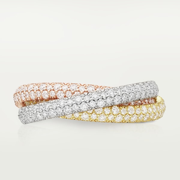 Trinity ring, small model, paved White gold, yellow gold, rose gold, diamonds