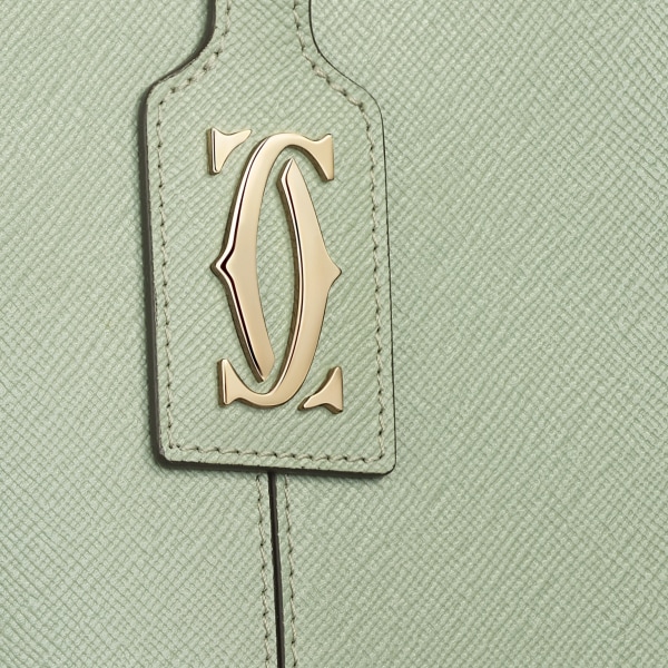 Mini tote bag, C de Cartier Sage green textured calfskin, embroidery, golden finish