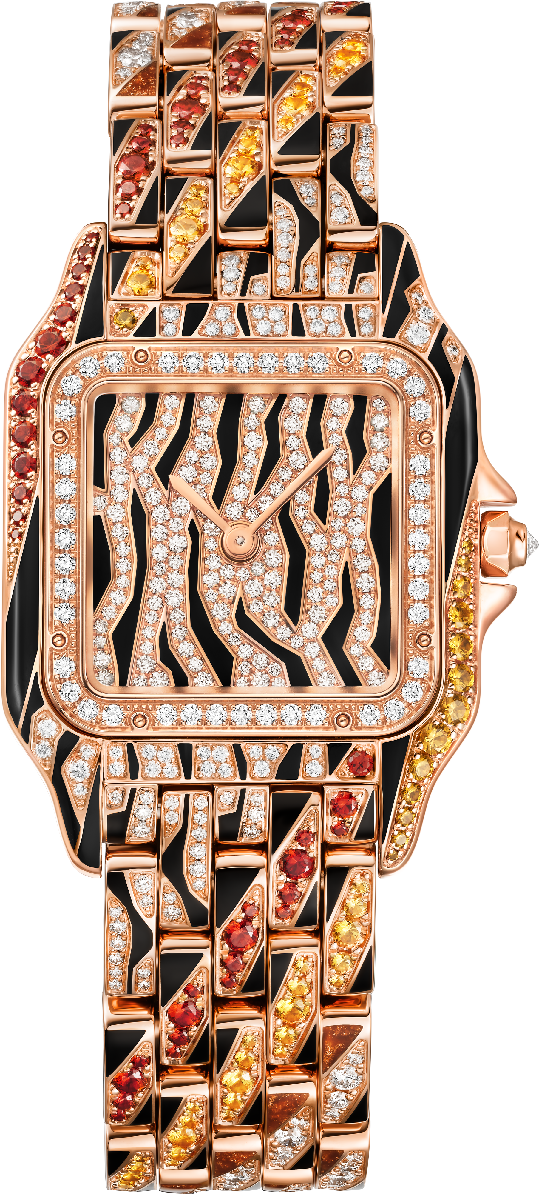 Panthère de Cartier腕表中号表款，石英机芯，玫瑰金，钻石，锰铝榴石，漆艺
