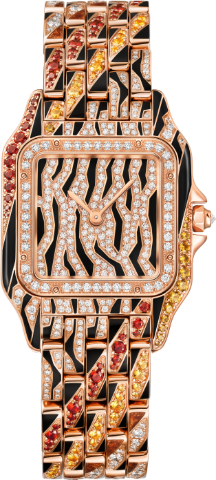Panthère de Cartier腕表 中号表款，石英机芯，玫瑰金，钻石，锰铝榴石，漆艺