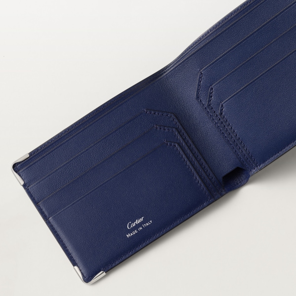 Six-credit card compact wallet, Must de Cartier Deep blue and cloud grey smooth calfskin, palladium finish