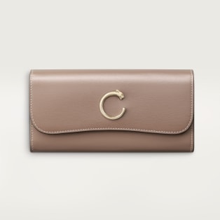 International wallet with flap, Panthère C de Cartier Clay-coloured grained calfskin, golden finish
