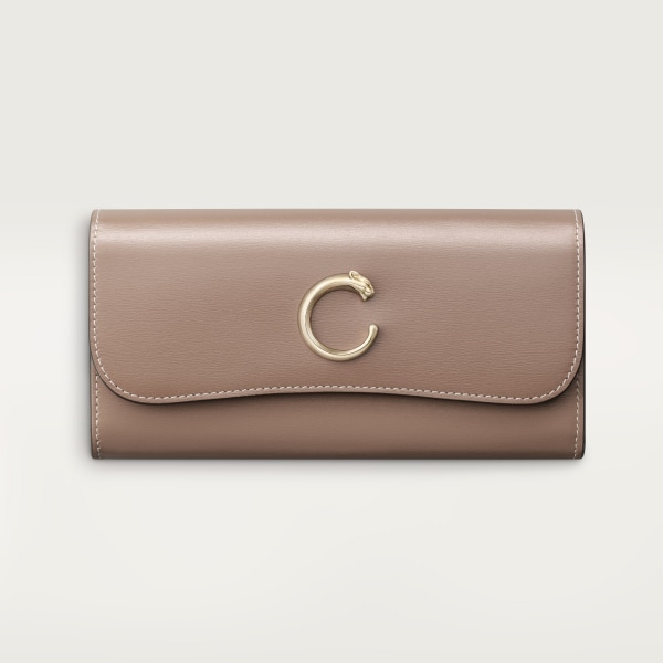 International wallet with flap, Panthère C de Cartier Clay-coloured grained calfskin, golden finish