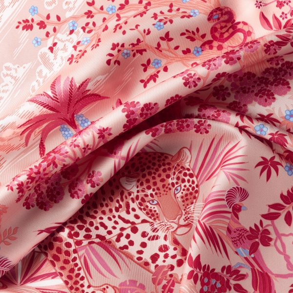 Panthère Faune and Flora 90 scarf Pink silk twill