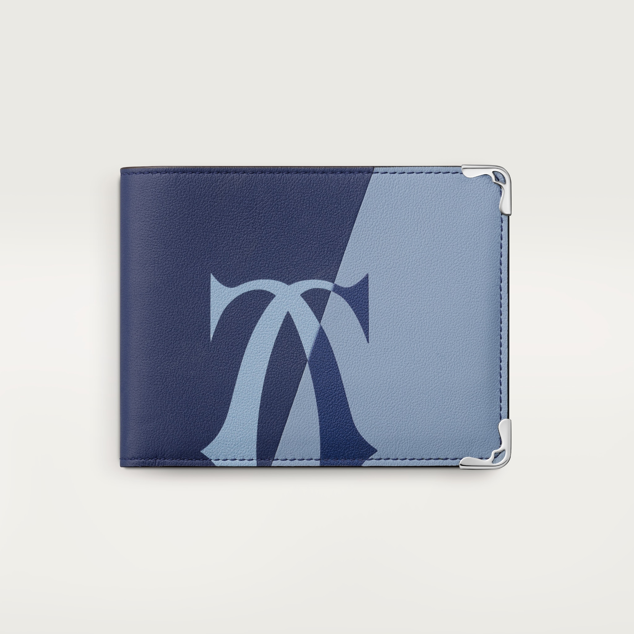 Six-credit card compact wallet, Must de CartierDeep blue and cloud grey smooth calfskin, palladium finish