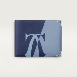 Six-credit card compact wallet, Must de Cartier Deep blue and cloud grey smooth calfskin, palladium finish