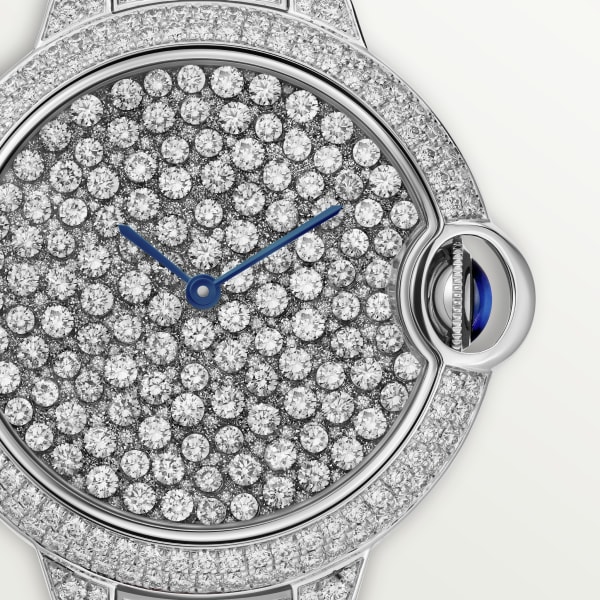 Ballon Bleu de Cartier watch 37 mm, automatic mechanical movement, white gold, diamonds, metal bracelet